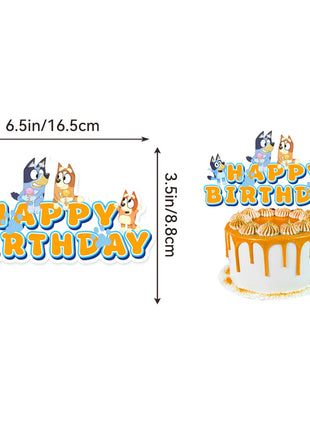 Set di stoviglie usa e getta a tema famiglia Bluey, piatto, striscione, topper per torta, bandierine, palloncini Bingo, decorazioni per compleanno.