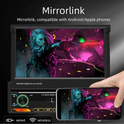 Car Radio Automatic Retractable Screen 7Inch 1Din Wireless CarPlay Android auto Car MP5 Video Player Bluetooth FM RDS USB AUX