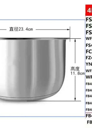 Pentola Interna Midea in Acciaio Inox 304 - 3L 4L 5L per Rice Cooker FS3010/70