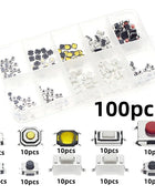 100/200/250 Pcs 10 Types Miniature Momentary Tactile Push Button Switch Trigger Combined Kit Suitable for Car Remote Key with Pl