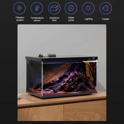 MIJIA Smart Fish Tank Aquariums,Remote Feeding, 5-Stage Filtration, LED Lighting, App-Controlled, CN Version With Adapter
