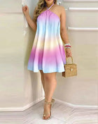 Abito con scollo all'americana con stampa floreale Abito halter senza schienale Boho per abbigliamento da donna primavera estate