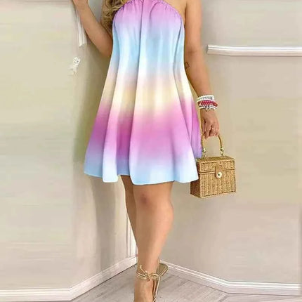 Abito con scollo all'americana con stampa floreale Abito halter senza schienale Boho per abbigliamento da donna primavera estate