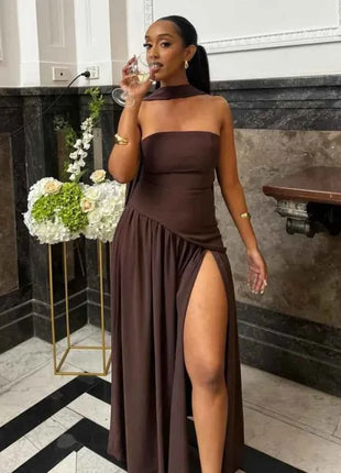 Abiti lunghi senza spalline con spalle scoperte da donna Abiti lunghi eleganti con lacci pieghettati da donna nuovi abiti estivi per feste di compleanno