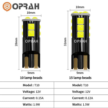 2PCS T10 W5W Canbus LED Bulbs Super Bright 3030 10SMD Car Interior Reading Dome Light Marker Lamp Auto Wedge Parking Bulbs White