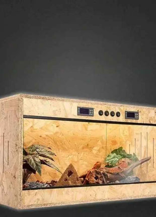 Wooden Reptile Terrarium with Dual-Temperature Control&Glass Doors Intelligent Gecko/Lizard Habitat for Pet Breeding and Display