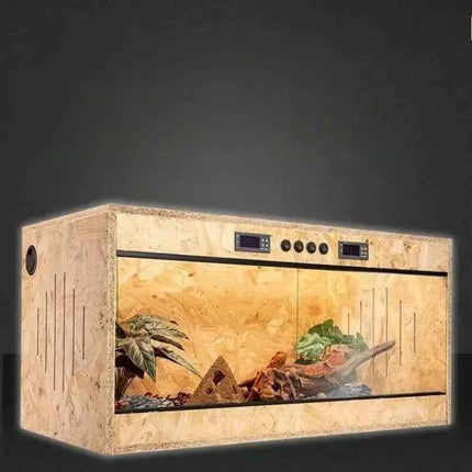 Wooden Reptile Terrarium with Dual-Temperature Control&Glass Doors Intelligent Gecko/Lizard Habitat for Pet Breeding and Display