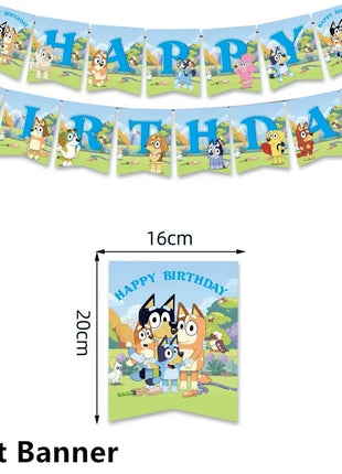 Palloncini Bluey Bingo Party Buon compleanno Banner Cane blu Palloncini Sfondo Adesivi Decorazione Cake Topper Stoviglie usa e getta