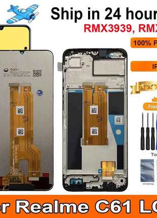 6.74‘For Realme C61 LCD Display Touch Panel Digitizer AAssembly With Frame Display Replacement For Realme C61 RMX3939, RMX3930