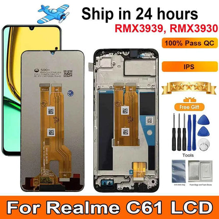 6.74‘For Realme C61 LCD Display Touch Panel Digitizer AAssembly With Frame Display Replacement For Realme C61 RMX3939, RMX3930