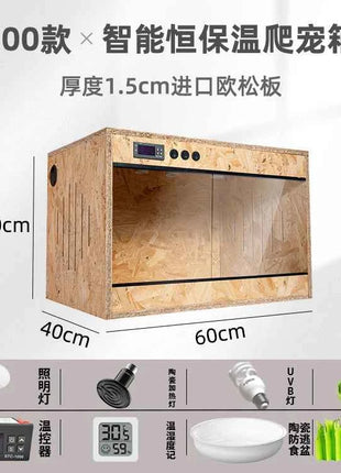 Wooden Reptile Terrarium with Dual-Temperature Control&Glass Doors Intelligent Gecko/Lizard Habitat for Pet Breeding and Display