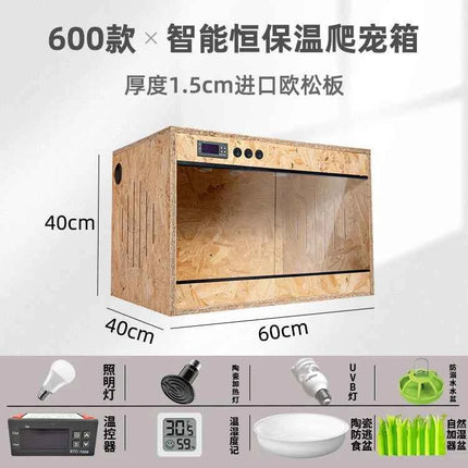 Wooden Reptile Terrarium with Dual-Temperature Control&Glass Doors Intelligent Gecko/Lizard Habitat for Pet Breeding and Display