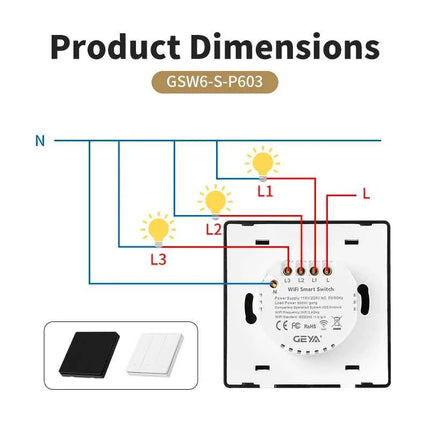 GEYA GSW6-S 1/2/3gang 86-Type Push-Button WiFi Smart Switch (Line-Neutral Version) - Wall Switch