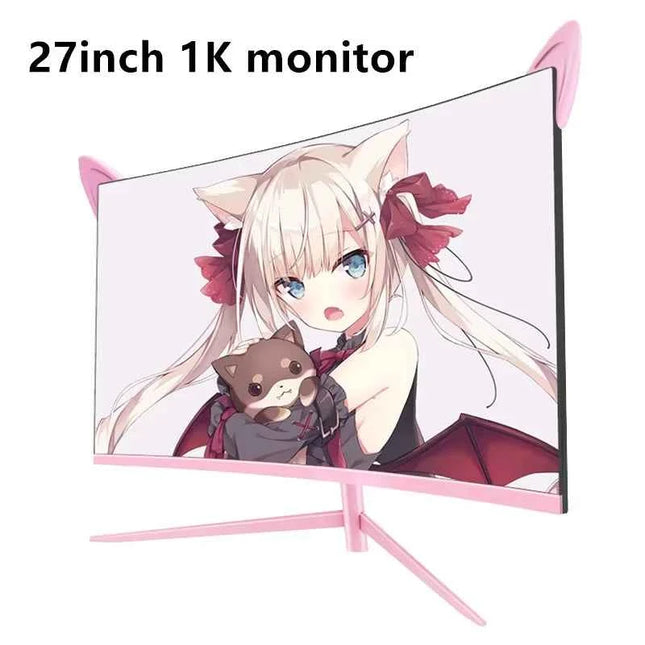 FYHXele 27" Pink Girl curved screen Borderless Gaming office Display FHD/QHD 165HZ VA VESA Low Blue Light&Flicker-Free Monitor