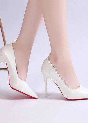 White Nude Pointed Toe Patent Leather High Heels Sexy Red Sole Party Prom Girl Pumps Minimalist Shallow Mouth Work Single Shoes