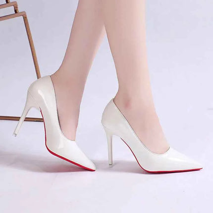 White Nude Pointed Toe Patent Leather High Heels Sexy Red Sole Party Prom Girl Pumps Minimalist Shallow Mouth Work Single Shoes