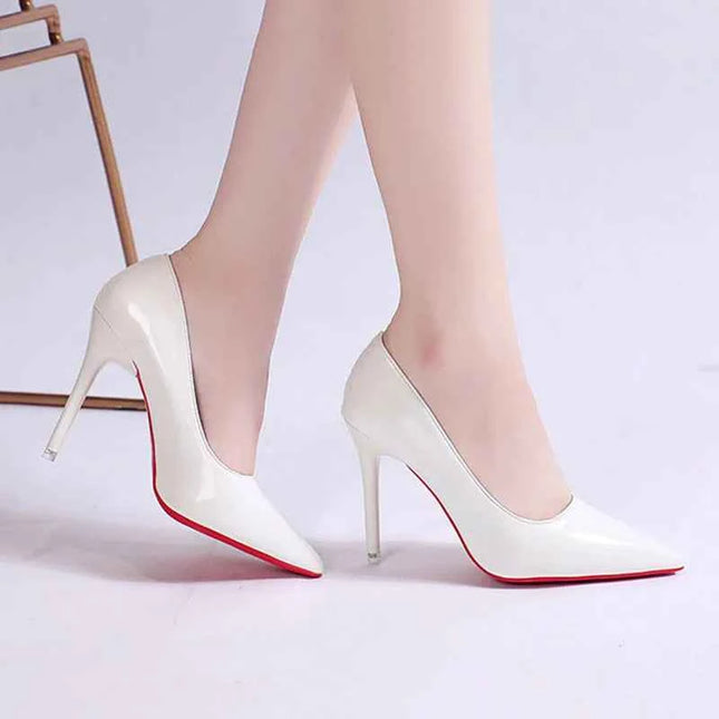 White Nude Pointed Toe Patent Leather High Heels Sexy Red Sole Party Prom Girl Pumps Minimalist Shallow Mouth Work Single Shoes