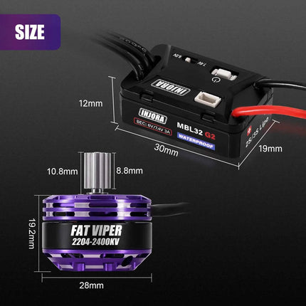 INJORA MBL32 G2 Waterproof Brushless ESC & 2204 Fat Viper Outrunner Motor for 1/24 Axial SCX24