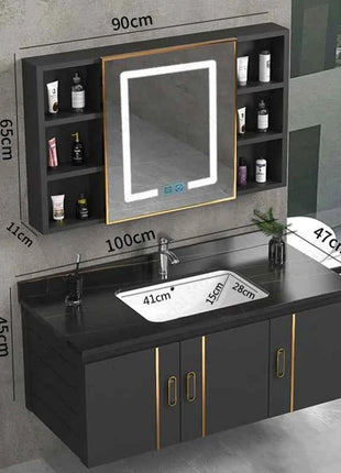 Bathroom Vanity Cabinet Set with Integrated Ceramic Sink Drain Accessories Wall Mounted Aluminum Storage Cabinet Mirror Combo