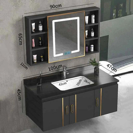 Bathroom Vanity Cabinet Set with Integrated Ceramic Sink Drain Accessories Wall Mounted Aluminum Storage Cabinet Mirror Combo