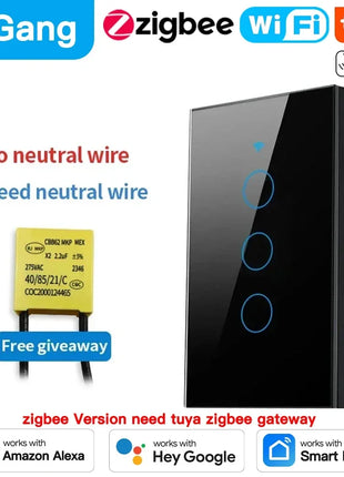 TNCE Tuya US Switch wifi zigbee, 1/2/3/4 gang, pulsante a parete con controllo della luce LED senza neutro/filo, voce intelligente con Alexa Google Home