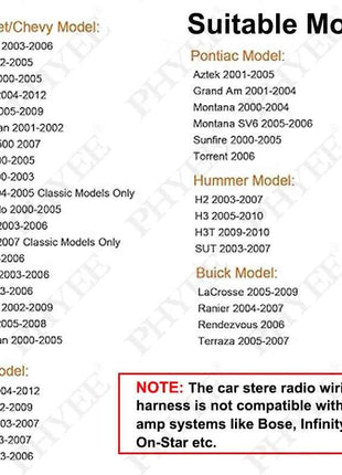 Auto Stereo Radio Cablaggio Adattatore 24 Spille per Chevy Silverado Chevrolet Malibu Impala GMC Envoy Sierra Buick Pontiac Hummer