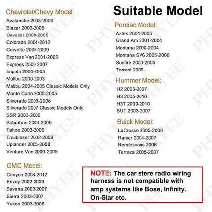 Auto Stereo Radio Cablaggio Adattatore 24 Spille per Chevy Silverado Chevrolet Malibu Impala GMC Envoy Sierra Buick Pontiac Hummer