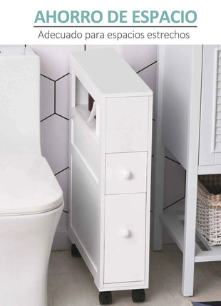 HOMCOM bathroom cabinet with wheels 2 drawers and shelf 16x52x71,5 cm White