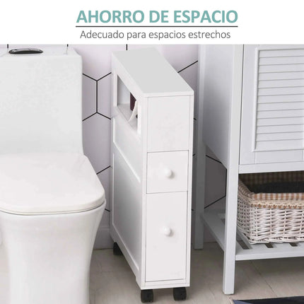 HOMCOM bathroom cabinet with wheels 2 drawers and shelf 16x52x71,5 cm White