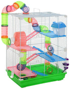 Pawut Cage for hamster and gerbil 5-stage, secure metal fence habitat with tunnels, wheel, house and lashers,