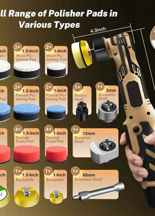 12V Cordless Mini Car Polisher 6-speed Adjustable 3 Central Axes For Car And Furniture Polishing With 2*2300mah Battery