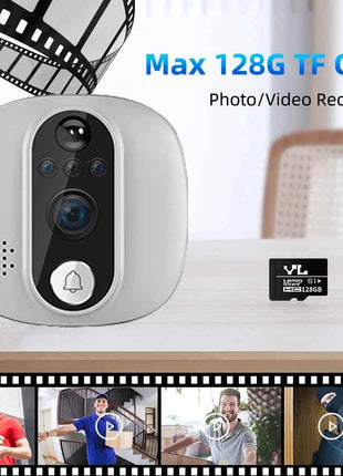 Videocitofono WiFi Smart Life Tuya 3MP 1080P con Telecamera Spioncino, Batteria 5000mAh, Rilevatore di Movimento PIR, Visione Notturna IR, Visore Digitale per Porta 5G 2.4G