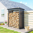 Outsunny Outdoor Log, Outdoor Woodshed in Galvanized Steel, Wooden House Shed with Raised Base and Tilted Roof, Fast Mounted, 0.77m ², 150x66.5x150 cm, Dark Grey