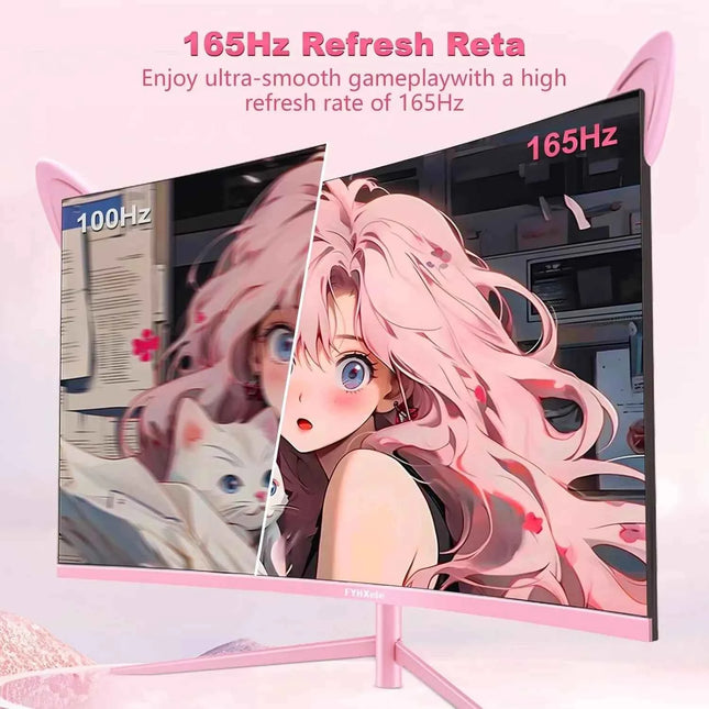 FYHXele 27" Pink Girl curved screen Borderless Gaming office Display FHD/QHD 165HZ VA VESA Low Blue Light&Flicker-Free Monitor