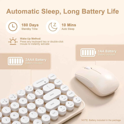 MIKIBY i68 Yellow Wireless Keyboard and Mouse Combo, 2.4G Retro Style Keyboard with Round Keycaps, Lightweight Membrane Keyboard
