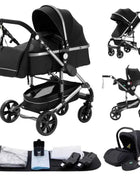 Multifunction 3 in 1 Baby Stroller with Car Seat and Sleeping Basket Baby Pram Lightweight Infant Pushchair Compact Folding Pram