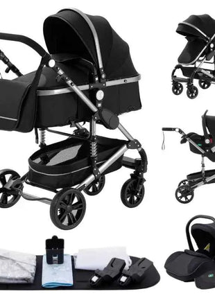 Multifunction 3 in 1 Baby Stroller with Car Seat and Sleeping Basket Baby Pram Lightweight Infant Pushchair Compact Folding Pram