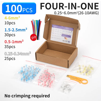 50/100/200/250PCS connettori per cavi sigillati per saldatura, tubi termorestringenti anelli di saldatura connettori per aggancio, isolamento impermeabile ele