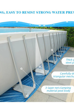 INTEX 26374 9.75 * 4.88 * 1.32 m Rectangular Steel Frame Pool Family Fun with Included Family Suction Accessories