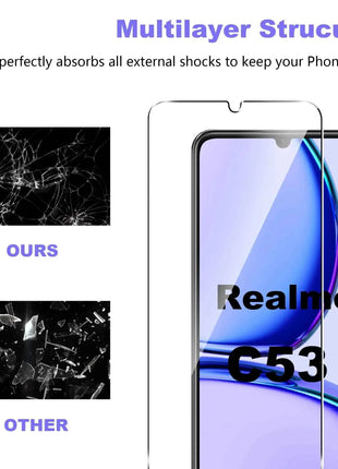 Screen Protector For Realme C53, Tempered Glass HD Crystal  9H Anti Scratch Case Friendly Mica High Aluminum