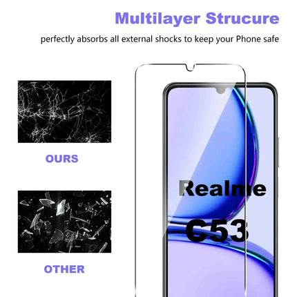 Screen Protector For Realme C53, Tempered Glass HD Crystal  9H Anti Scratch Case Friendly Mica High Aluminum