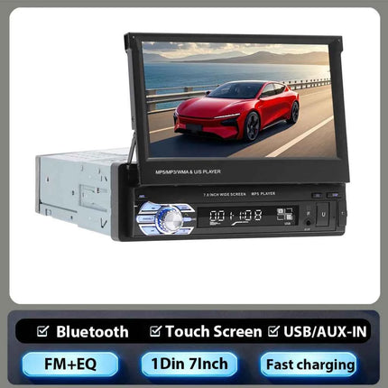 Hikity Car Radio 1DIN 7 inch HD Retractable Touch Screen MP5 Multimedia Player BT FM SD EQ USB AUX Stereo Audio Remote Control