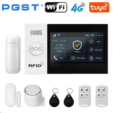 PGST Wireless Home Security Alarm System Tuya GSM 4G WIFI Smart Home 433MHz Smart Life App Control With Alexa
