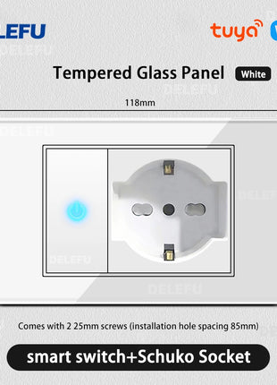 DELEFU Vetro temperato bianco Italia USB TypeC Presa a muro a ricarica rapida Schuko Tuya Wifi Smart Switch Sat TV Tel Campanello Cile