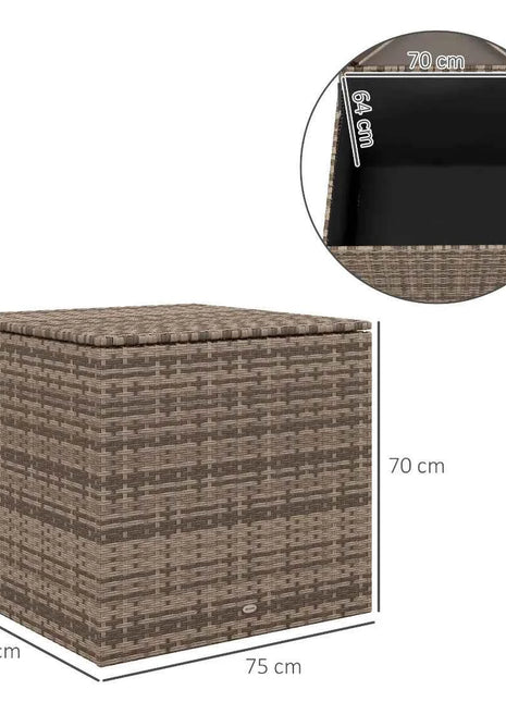 Weatherproof Poly Rattan Garden Storage Box - 75x75x70cm Sand, Gas Lift Lid, Cushion Organizer for Patio & Balcony