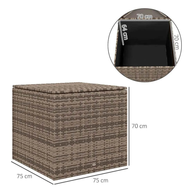 Weatherproof Poly Rattan Garden Storage Box - 75x75x70cm Sand, Gas Lift Lid, Cushion Organizer for Patio & Balcony