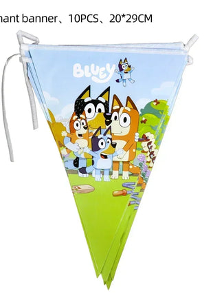 Set Decorativo per Feste a Tema Bluey e Bingo, con Stendibanner, Decorazioni per Torte, Bandierine, Palloncini, Piatti e Bicchieri