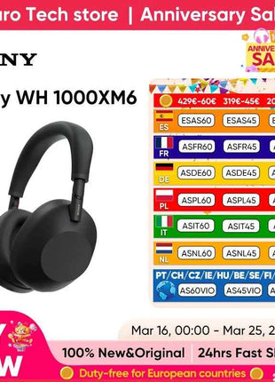 Sony WH-1000XM6 Headphones Noise Cancelling High Resolution Sound Soft Fit Foldable Design 30 Hours Battery Support iOS Android