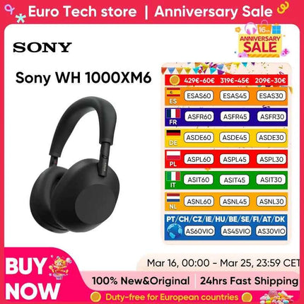 Sony WH-1000XM6 Headphones Noise Cancelling High Resolution Sound Soft Fit Foldable Design 30 Hours Battery Support iOS Android