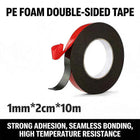 Nastro biadesivo in schiuma PE, 1 mm x 2 cm x 10 m, nastro in schiuma nero resistente, forte adesione, impermeabile, resistente al calore, senza residui.